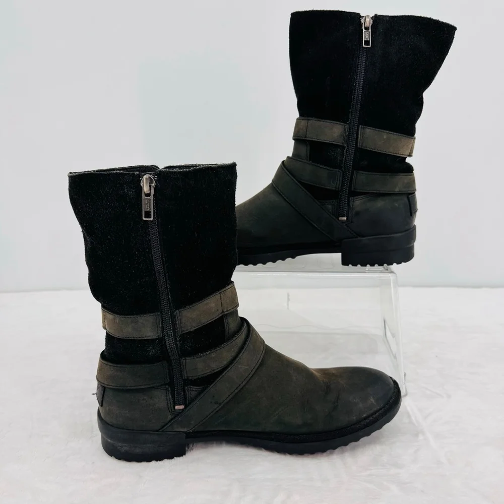 Ugg Lorna Black Boots Waterproof Genuine Leather Wool Lined 8.5” Shaft Size 8.5